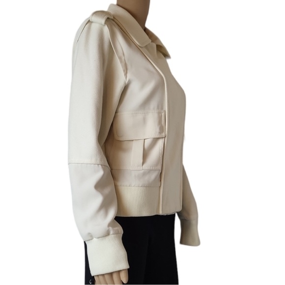 BCBG Max Azria Ivory Mixed Media Bomber Jacket Wool Blend xs - Picture 3 of 4